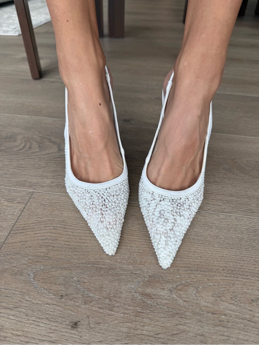 Steve Madden White Beaded Pointed Slingback Heels